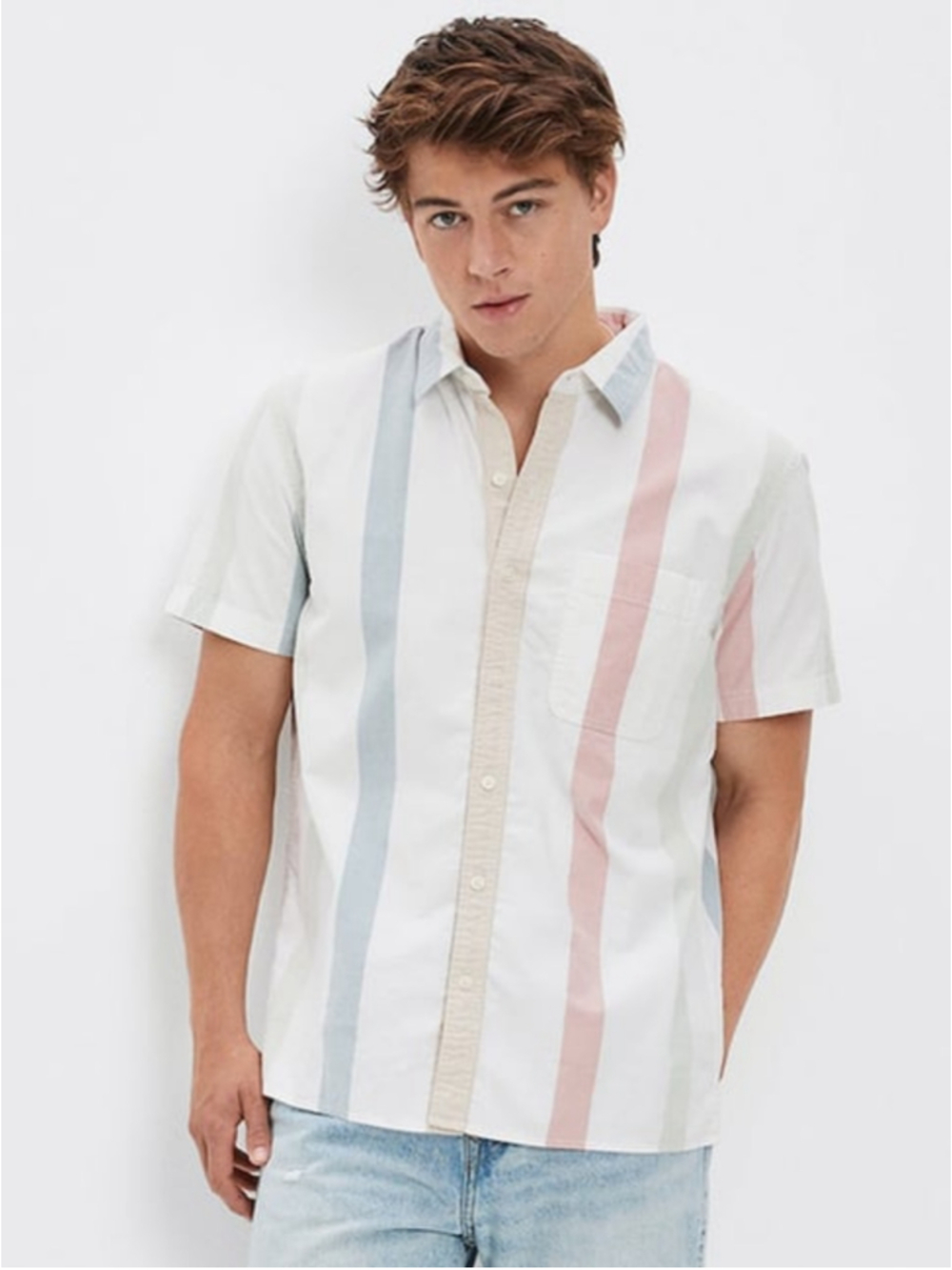 American Eagle Striped Casual Button Down Retro-Style Shirt X-Small Multi-Color